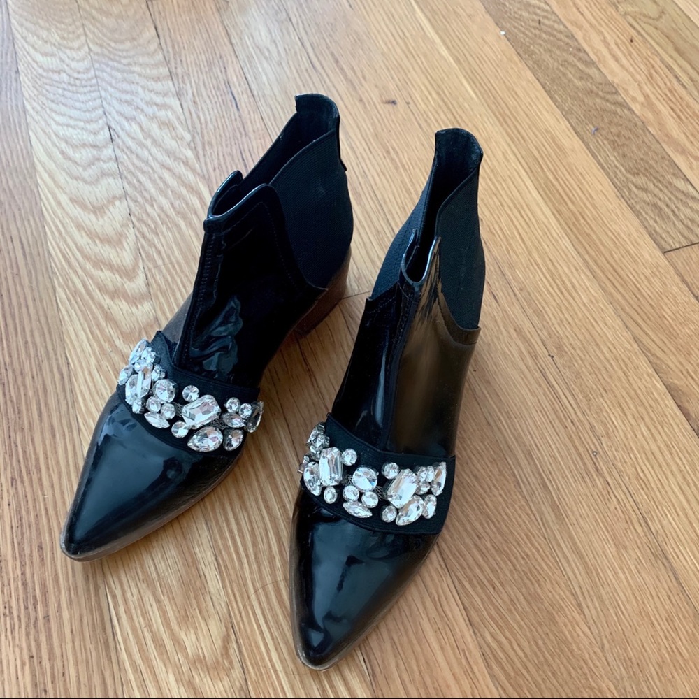 Black patent leather embellished booties